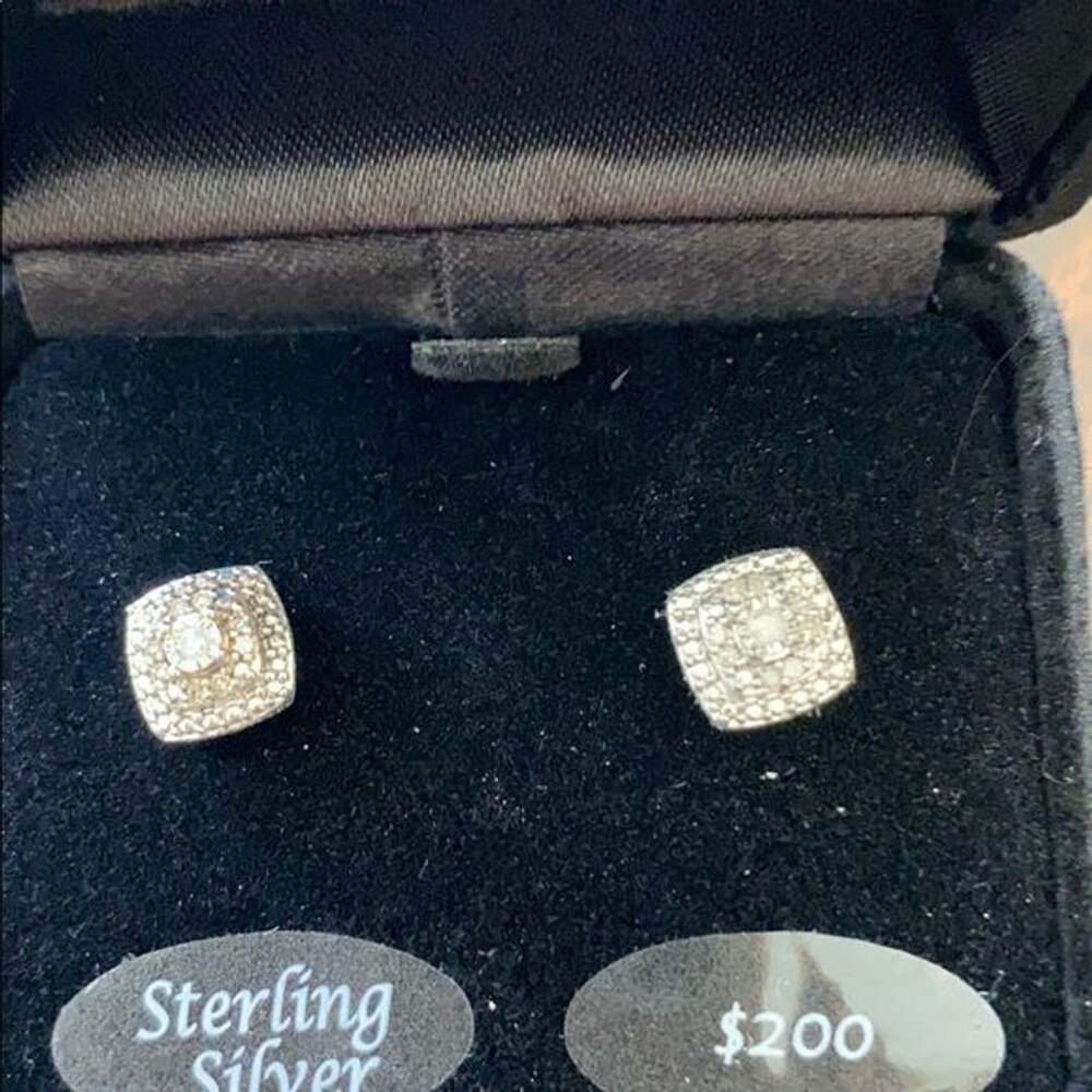Brand New Diamond & Sterling Cluster Stud Earrings
